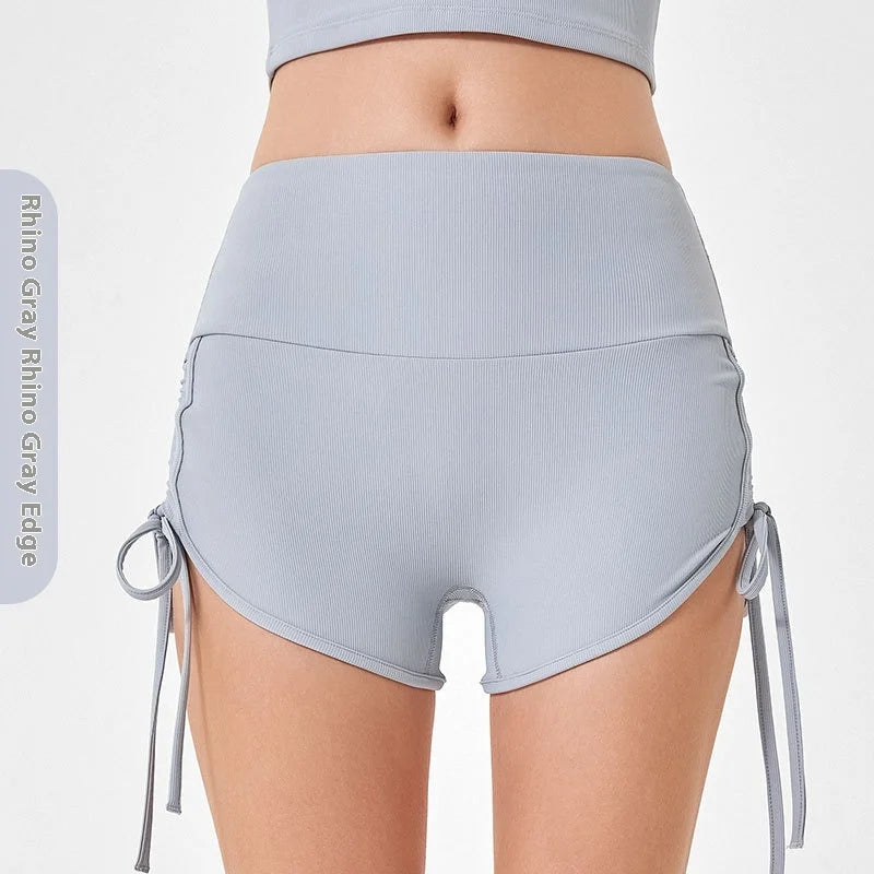 Womens Drawstring Yoga Shorts High Elastic Fitness Running
