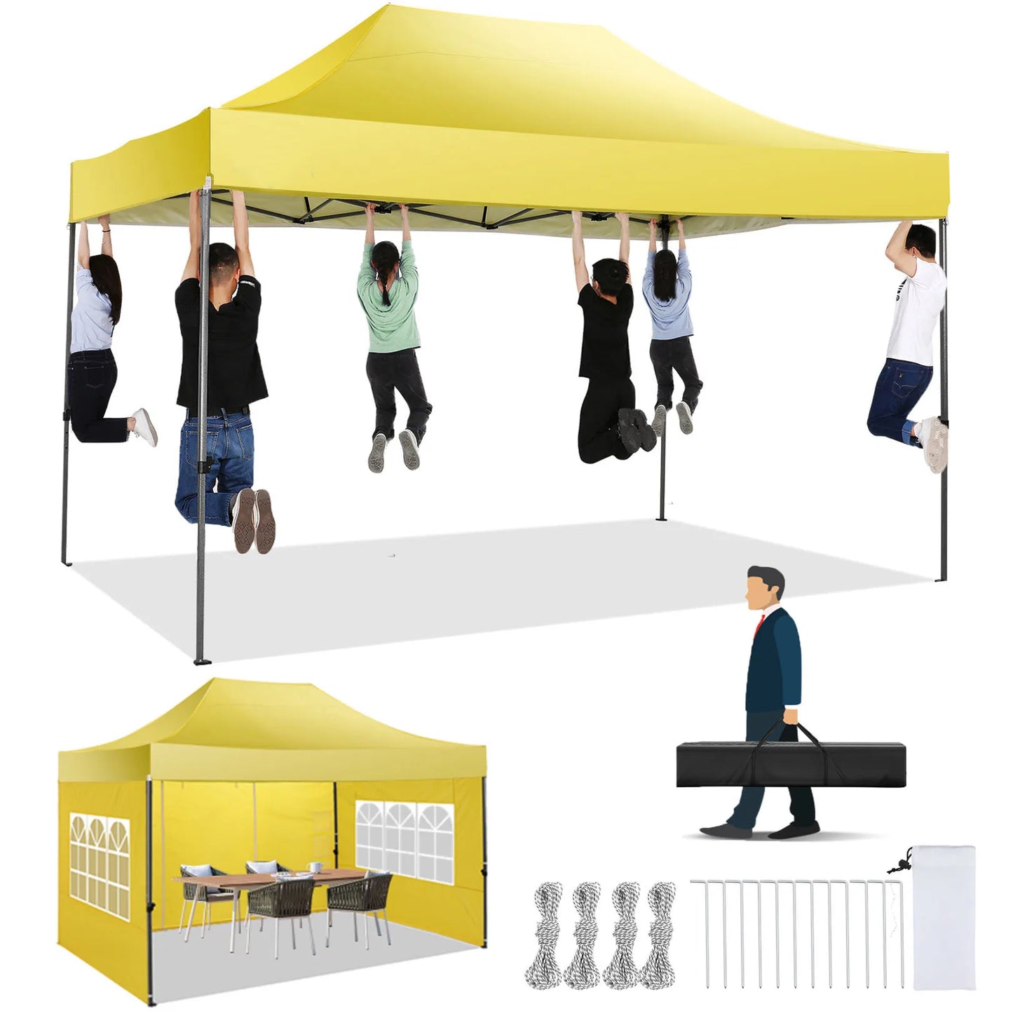 10x15 Heavy Duty Pop Up Canopy Tent With 4 Sidewalls