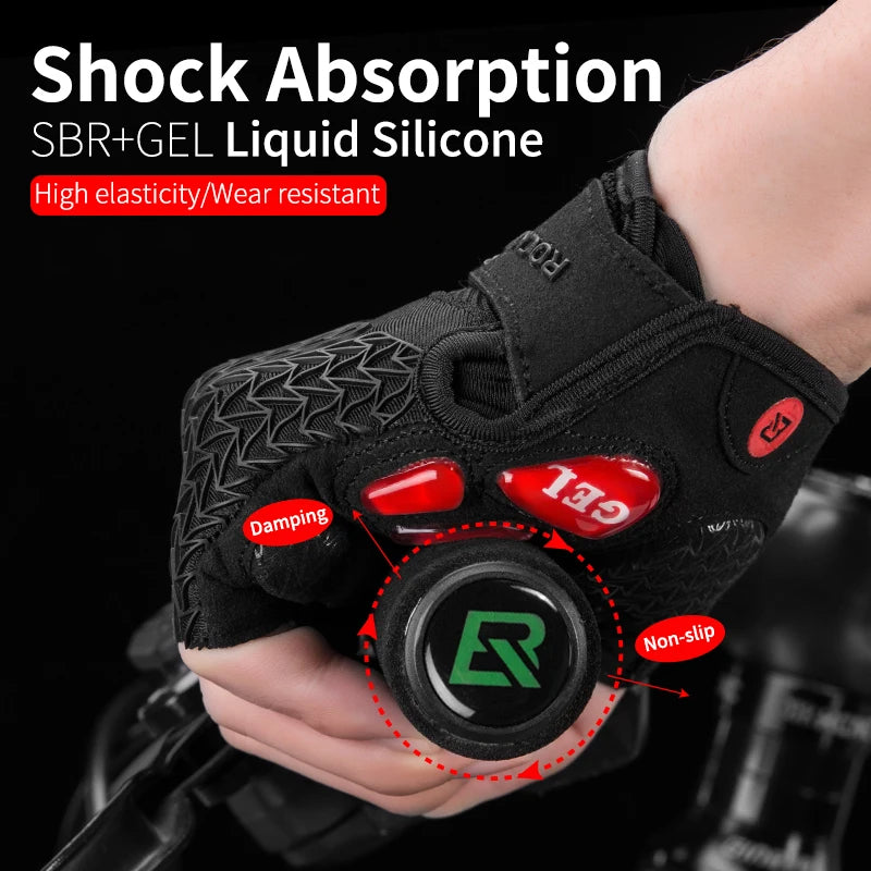 Rockbros Half Finger Cycling Gloves Gel Pad Anti Slip Breathable