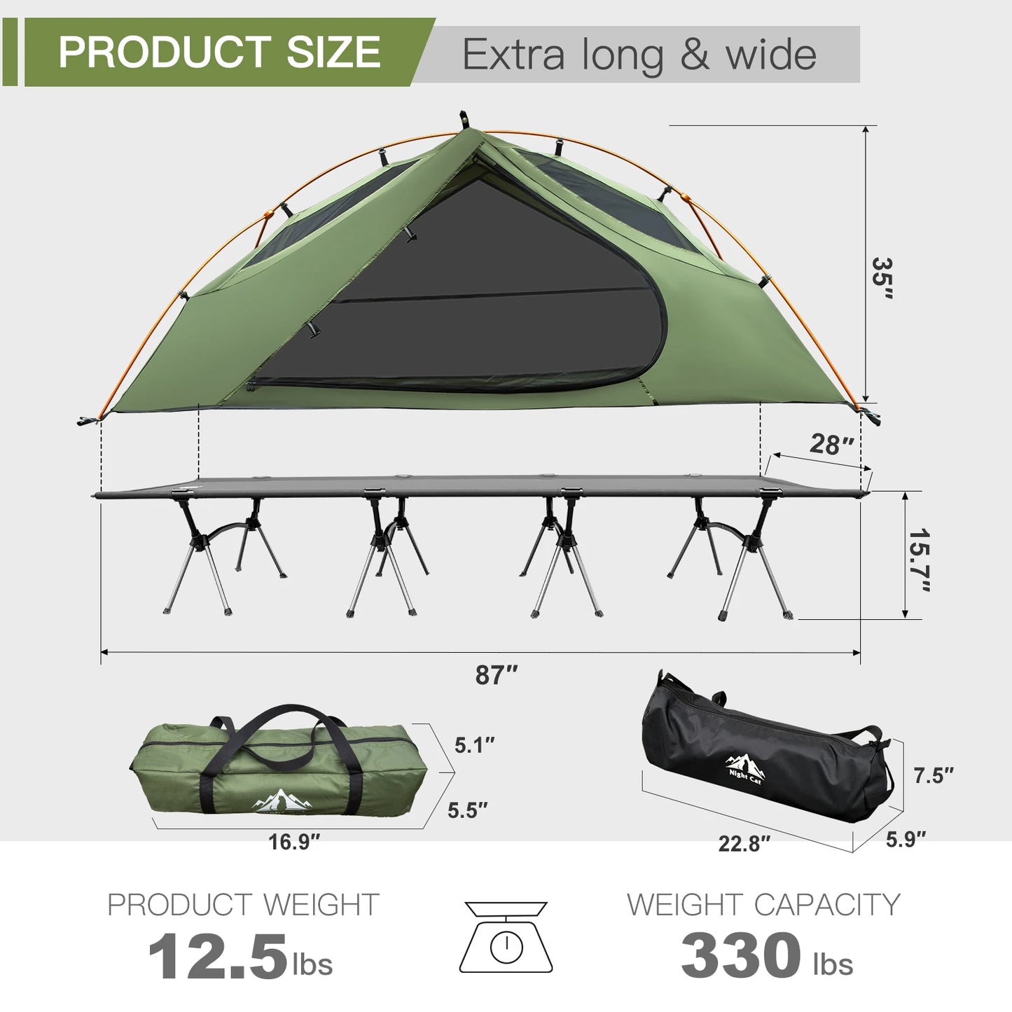 Night Cat All-Season Portable Camping Cot Tent Off-Ground Waterproof MosquitoNet