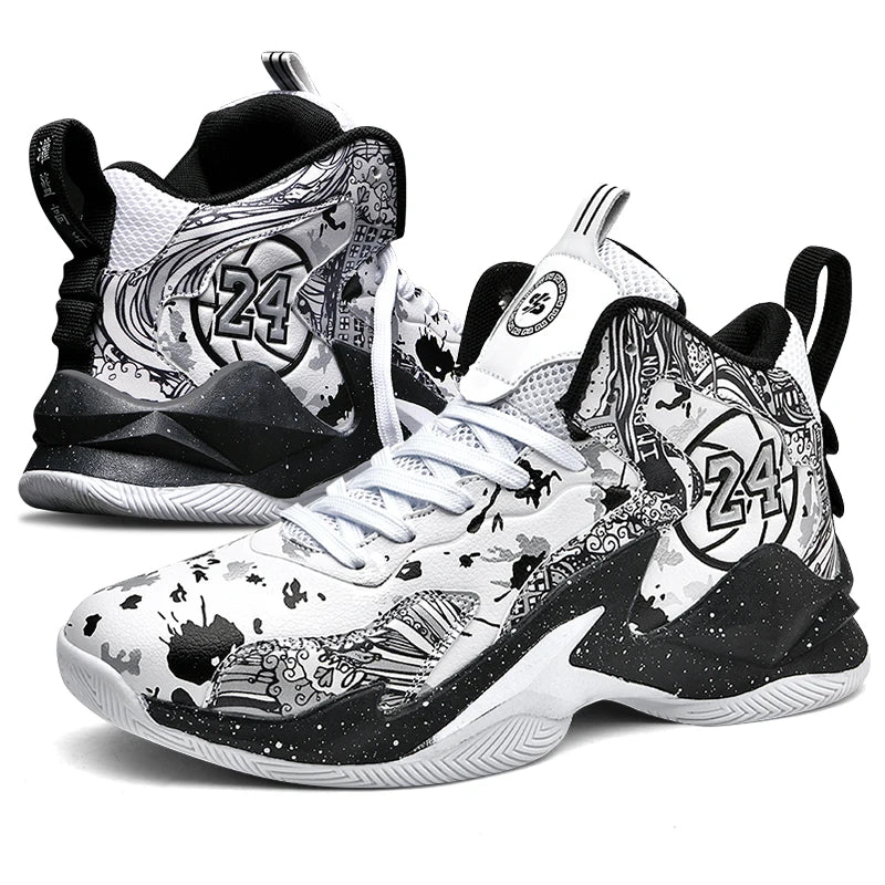 Men Basketball Shoes No Slip Breathable Graffiti Training