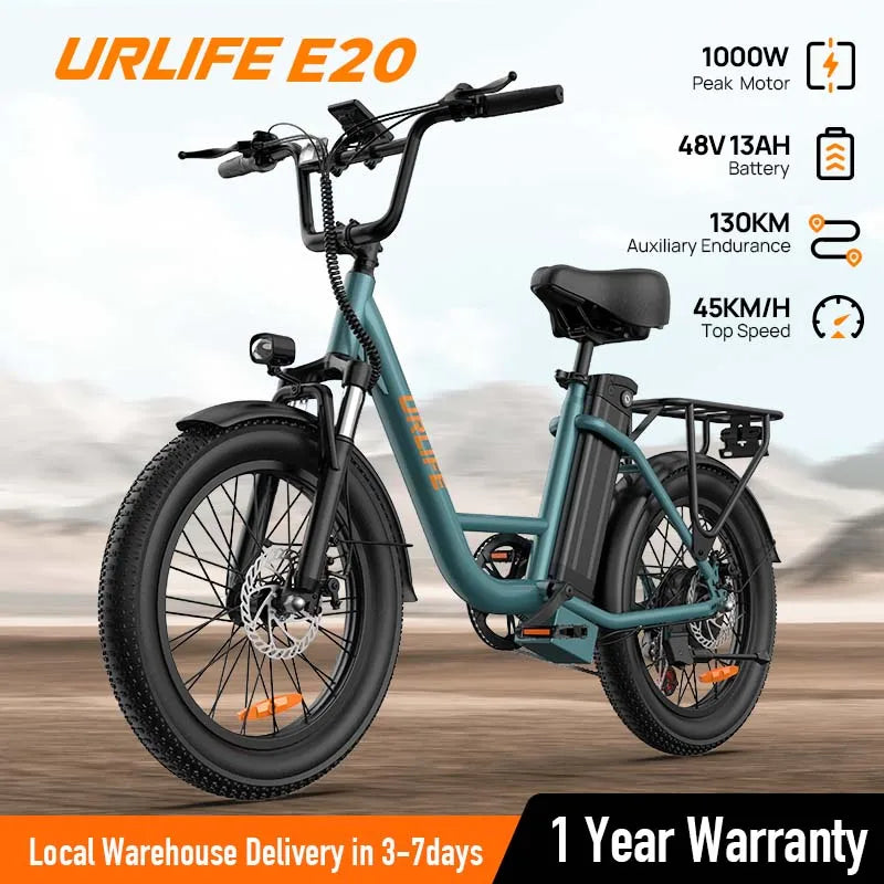 URLIFE 1000W E20 Fat Tire EBike With Removable Battery