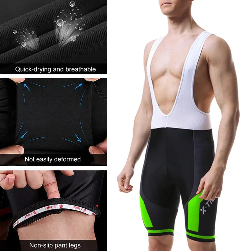 Xtiger Pro Cycling Bib Shorts With 5D Gel Pad Cushion Shockproof For MTB And Triathlon Performance