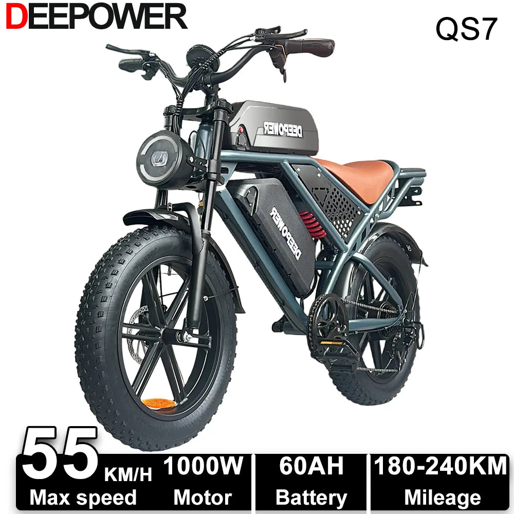 Deepower QS7 1000W Fat Tire Electric Bike Dual Batteries