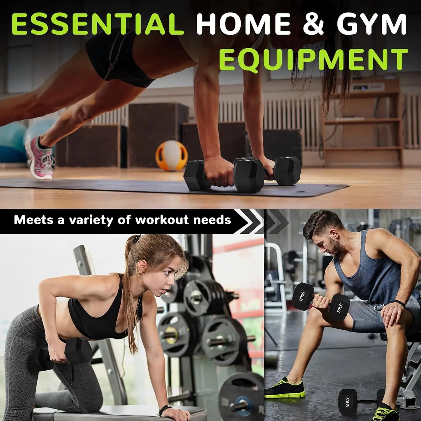 Rubber Encased Hex Dumbbell With Anti Slip Handle Home Gym