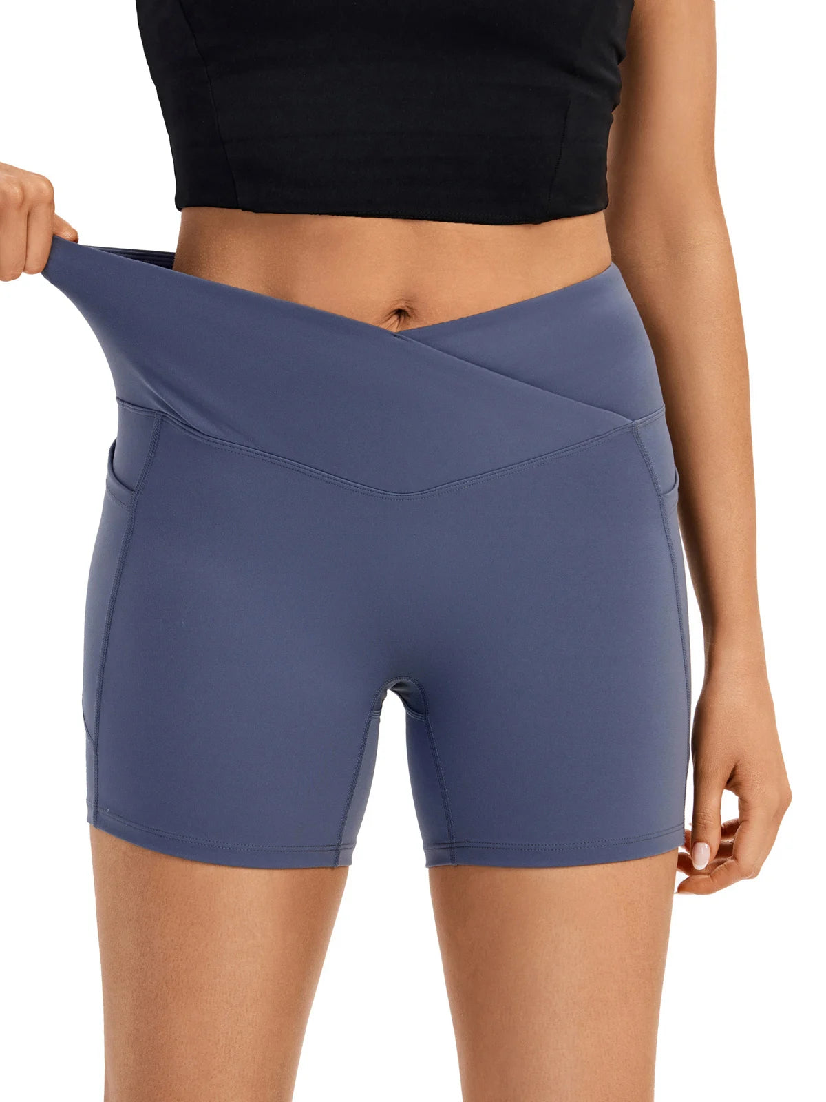 Womens High Waist Yoga Shorts With Pockets Sweat Wicking