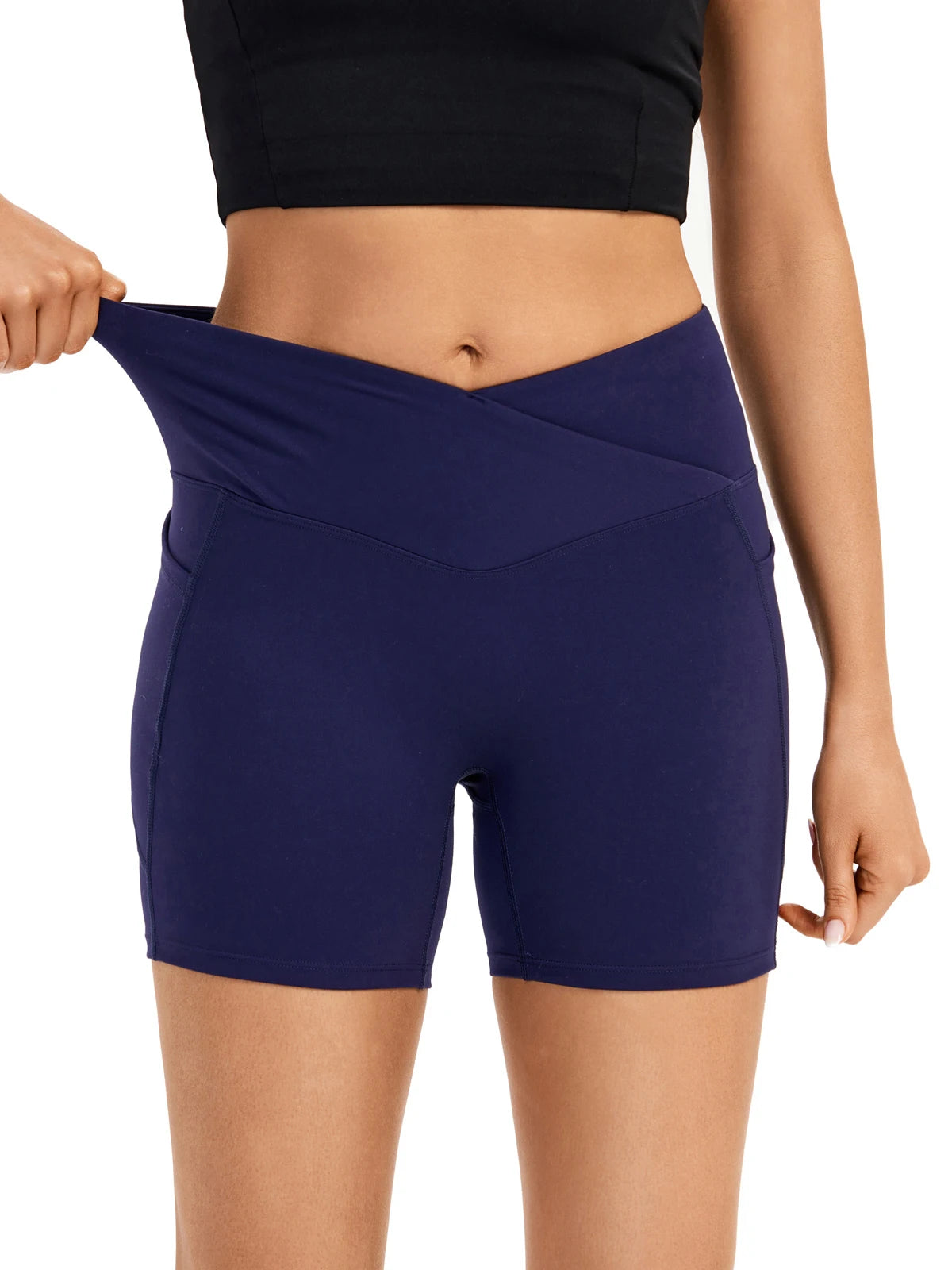 Womens High Waist Yoga Shorts With Pockets Sweat Wicking