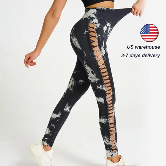 Seamless Yoga Pants Leggings Women Tie Dye Thunder Print