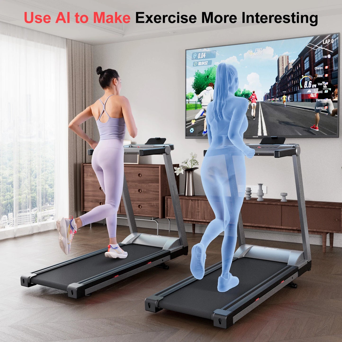 Foldable Incline Treadmill Walking Pad With Touch Screen