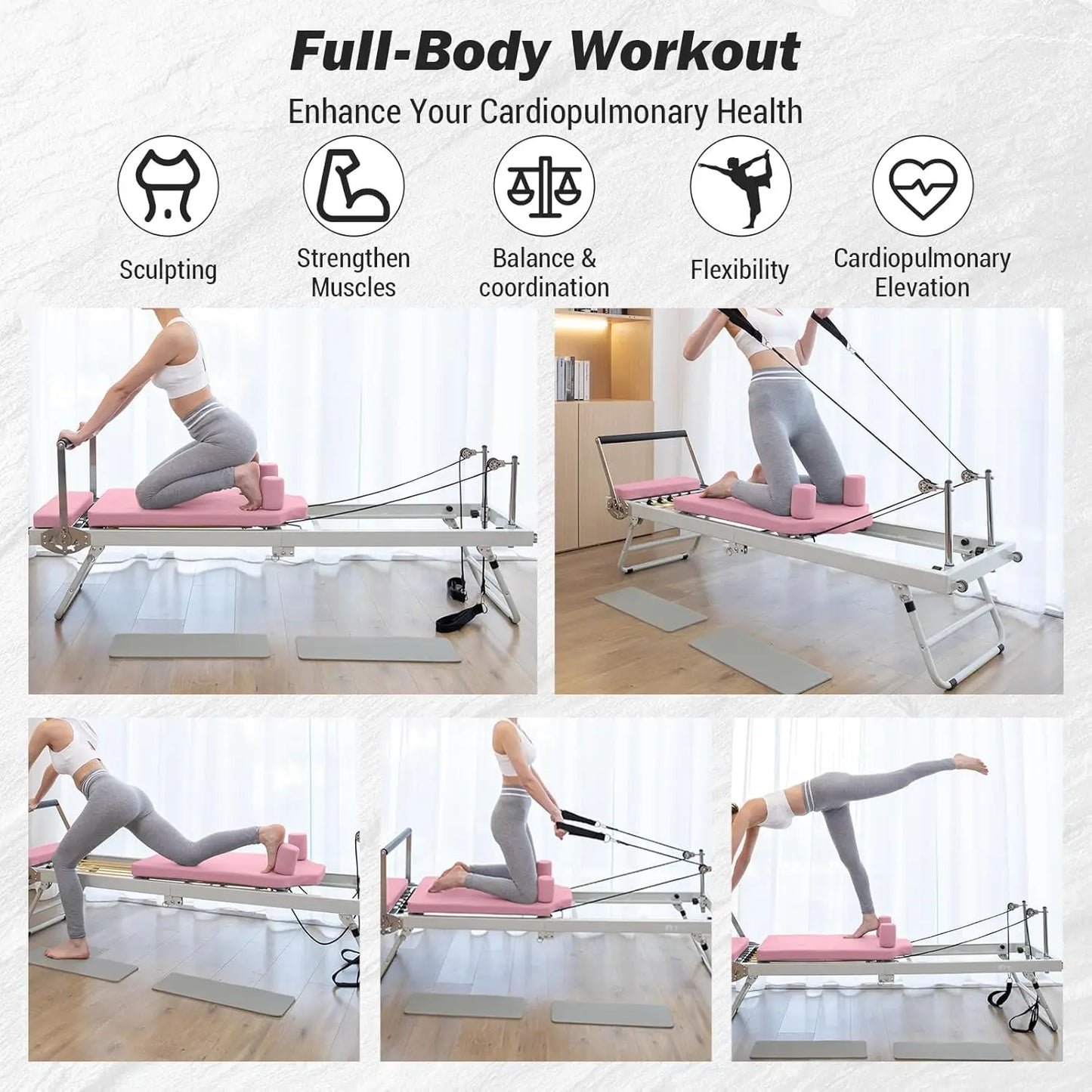 Pilates Reformer Machine 77 Inch Foldable For Home Gym