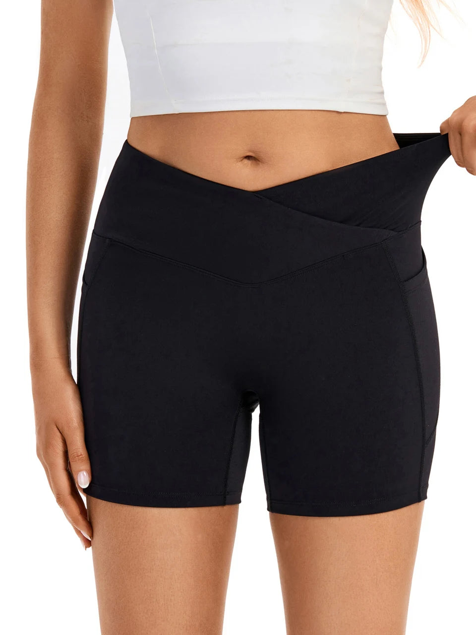 Womens High Waist Yoga Shorts With Pockets Sweat Wicking