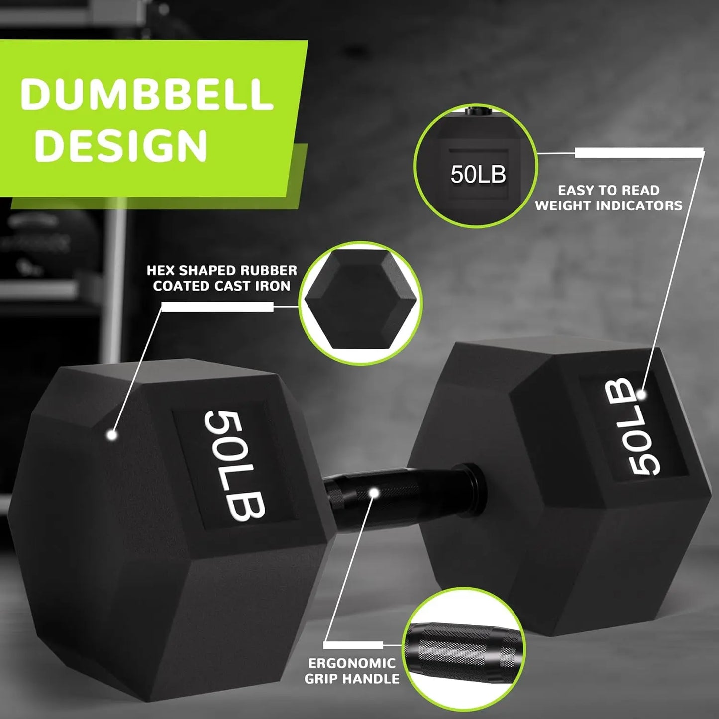 Rubber Encased Hex Dumbbell With Anti Slip Handle Home Gym