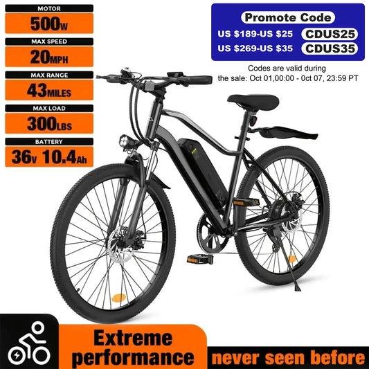 Electric Mountain Bike 26 Inch 500W Brushless Motor