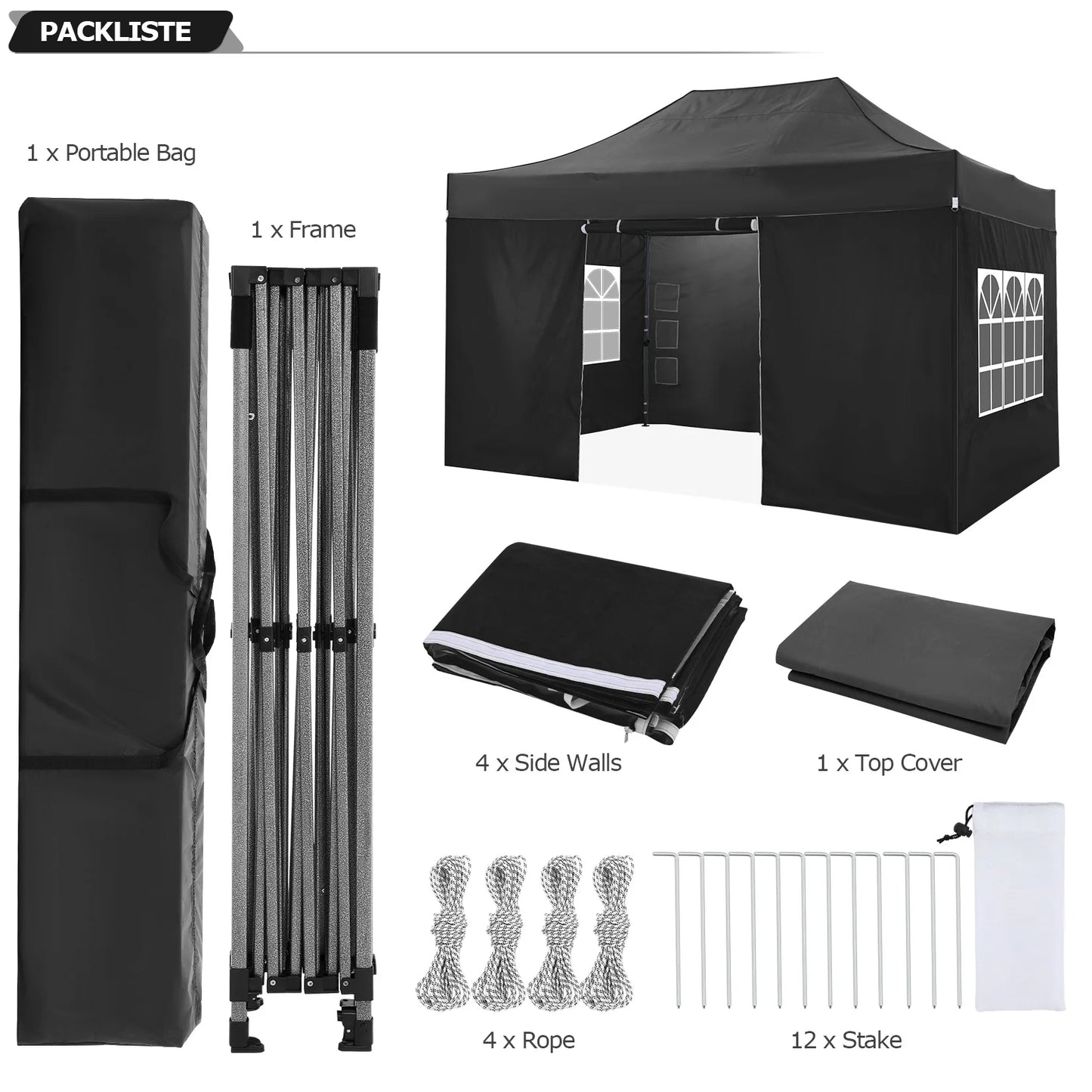 10x15 Heavy Duty Pop Up Canopy Tent With 4 Sidewalls