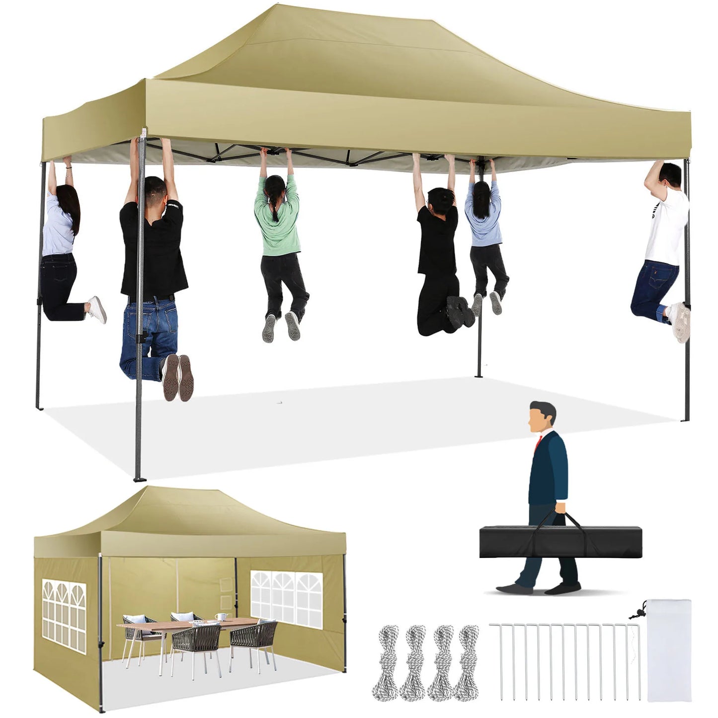 10x15 Heavy Duty Pop Up Canopy Tent With 4 Sidewalls