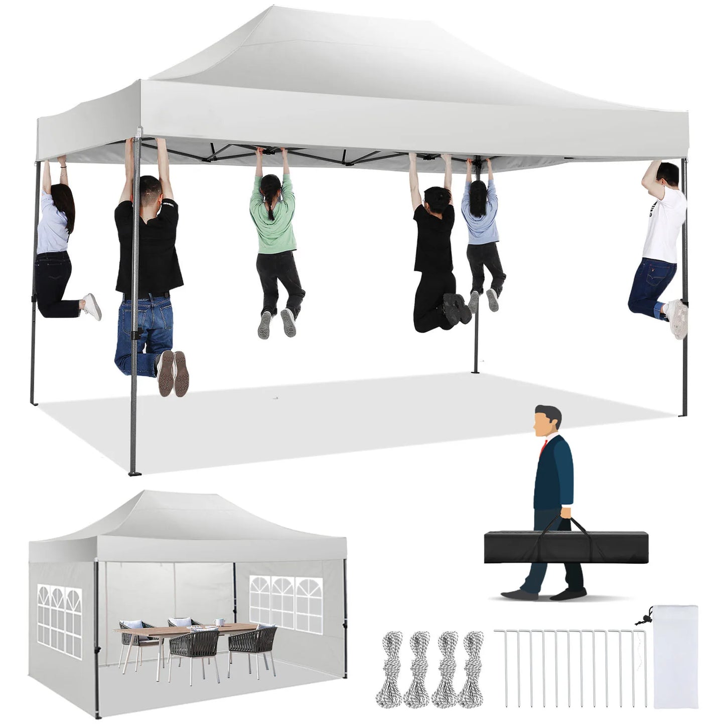 10x15 Heavy Duty Pop Up Canopy Tent With 4 Sidewalls