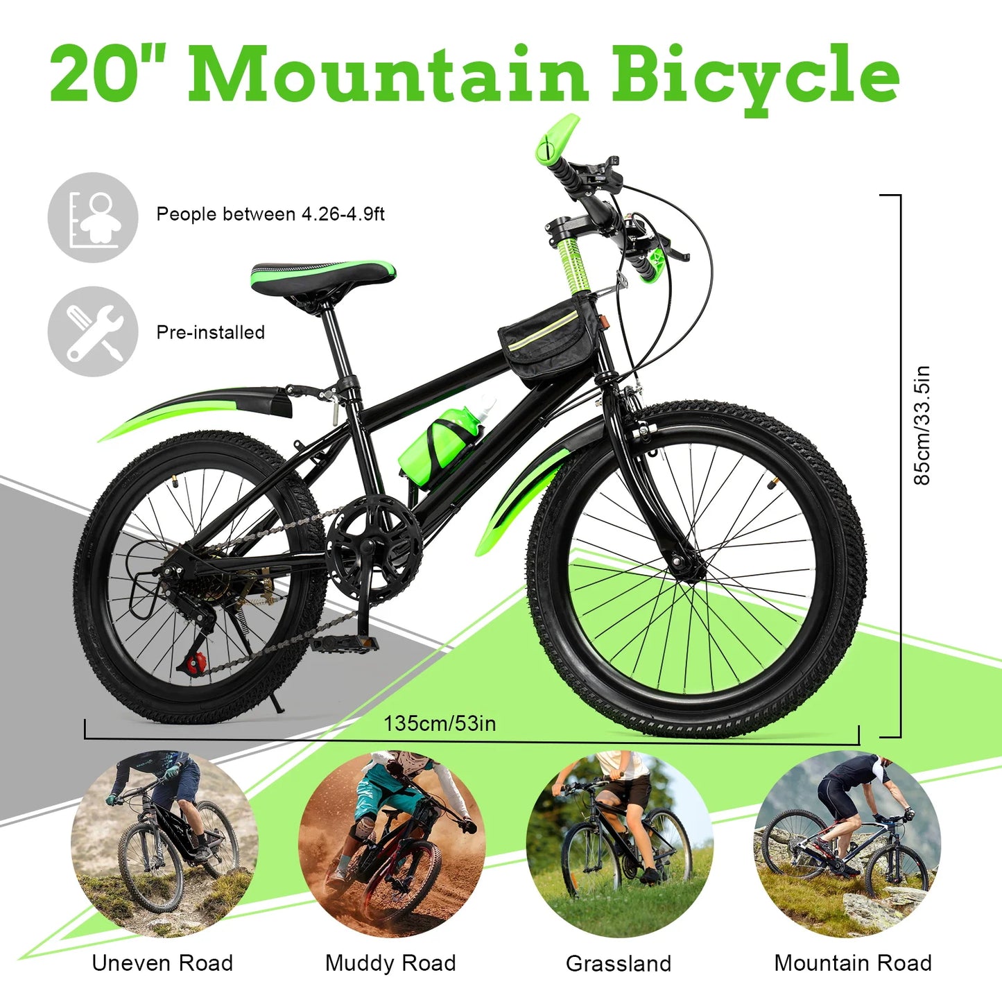 Adjustable Children's Mountain Bike With 7 Speed Braking System Bell