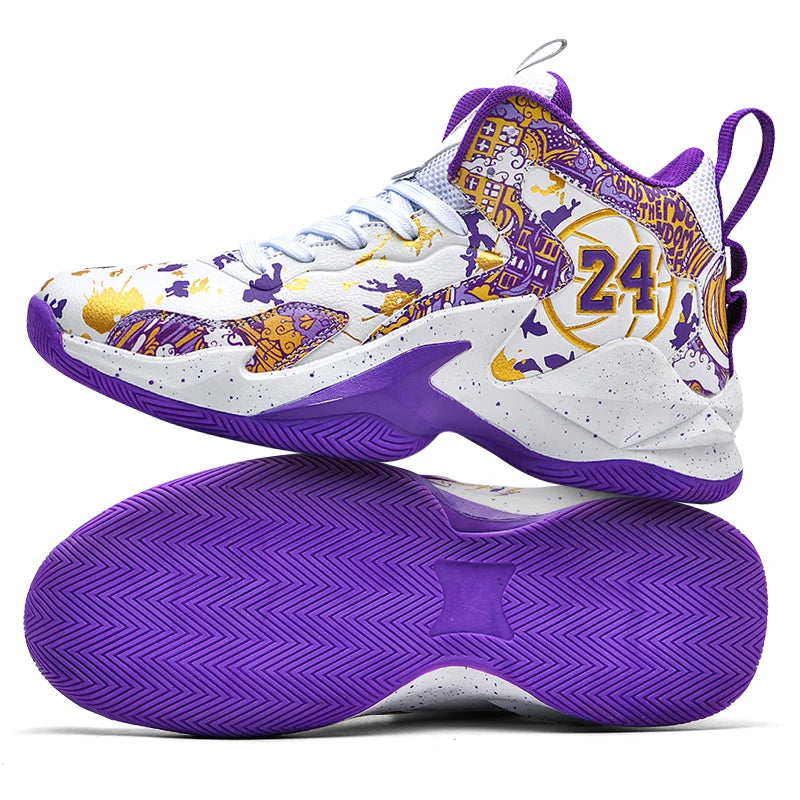 Men Basketball Shoes No Slip Breathable Graffiti Training