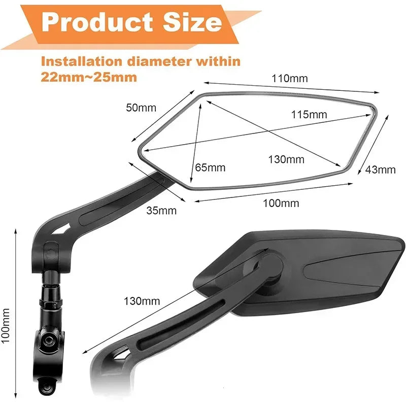 Bike Rear View Mirror Handlebar Reflector Adjustable Black