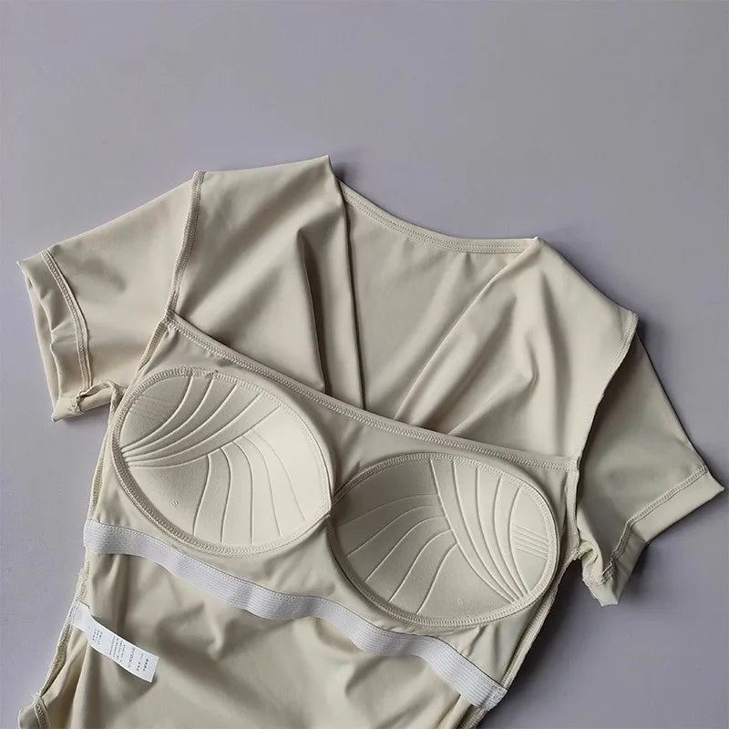 Sexy Sports Yoga Shirt Women Built In Bra Quick Dry Top