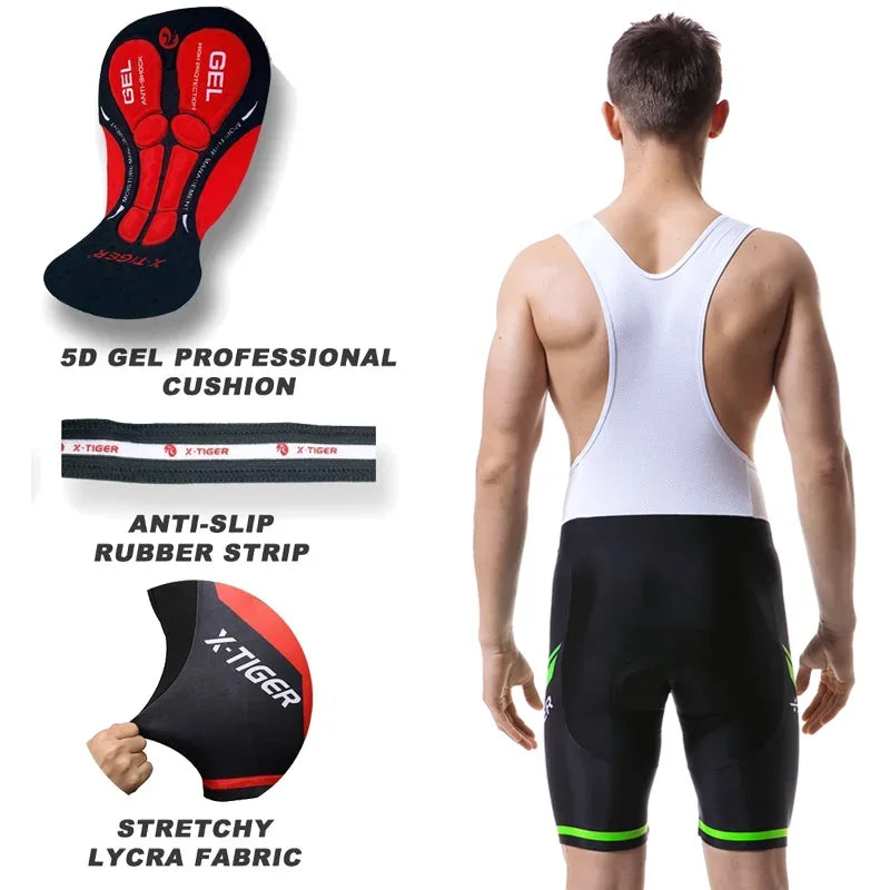 Xtiger Pro Cycling Bib Shorts With 5D Gel Pad Cushion Shockproof For MTB And Triathlon Performance