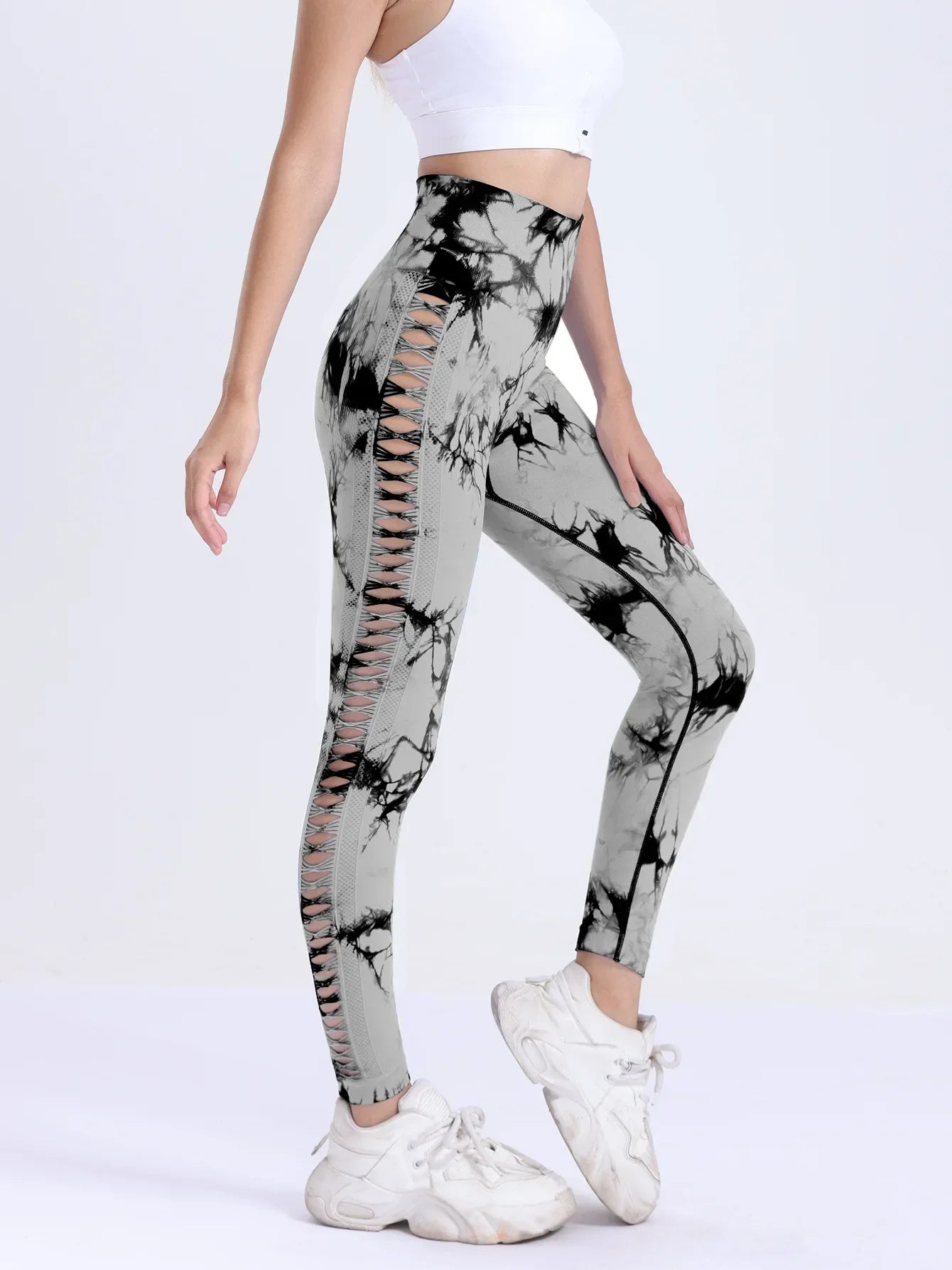 Seamless Yoga Pants Leggings Women Tie Dye Thunder Print