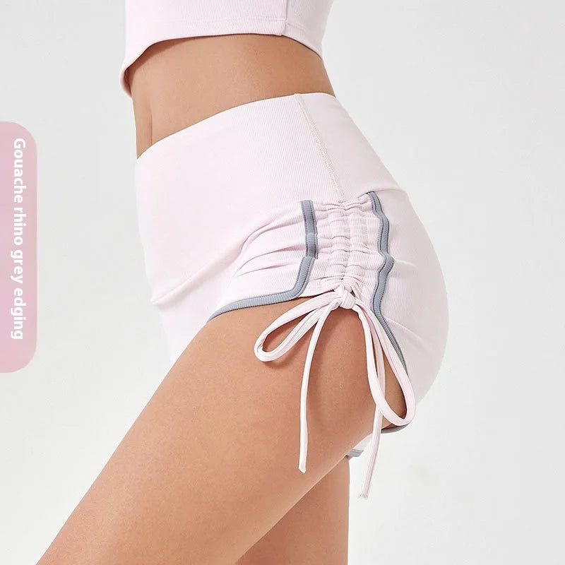 Womens Drawstring Yoga Shorts High Elastic Fitness Running