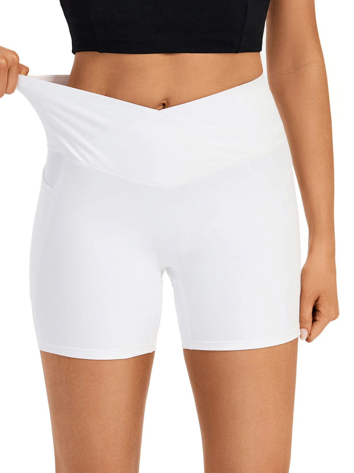 Womens High Waist Yoga Shorts With Pockets Sweat Wicking