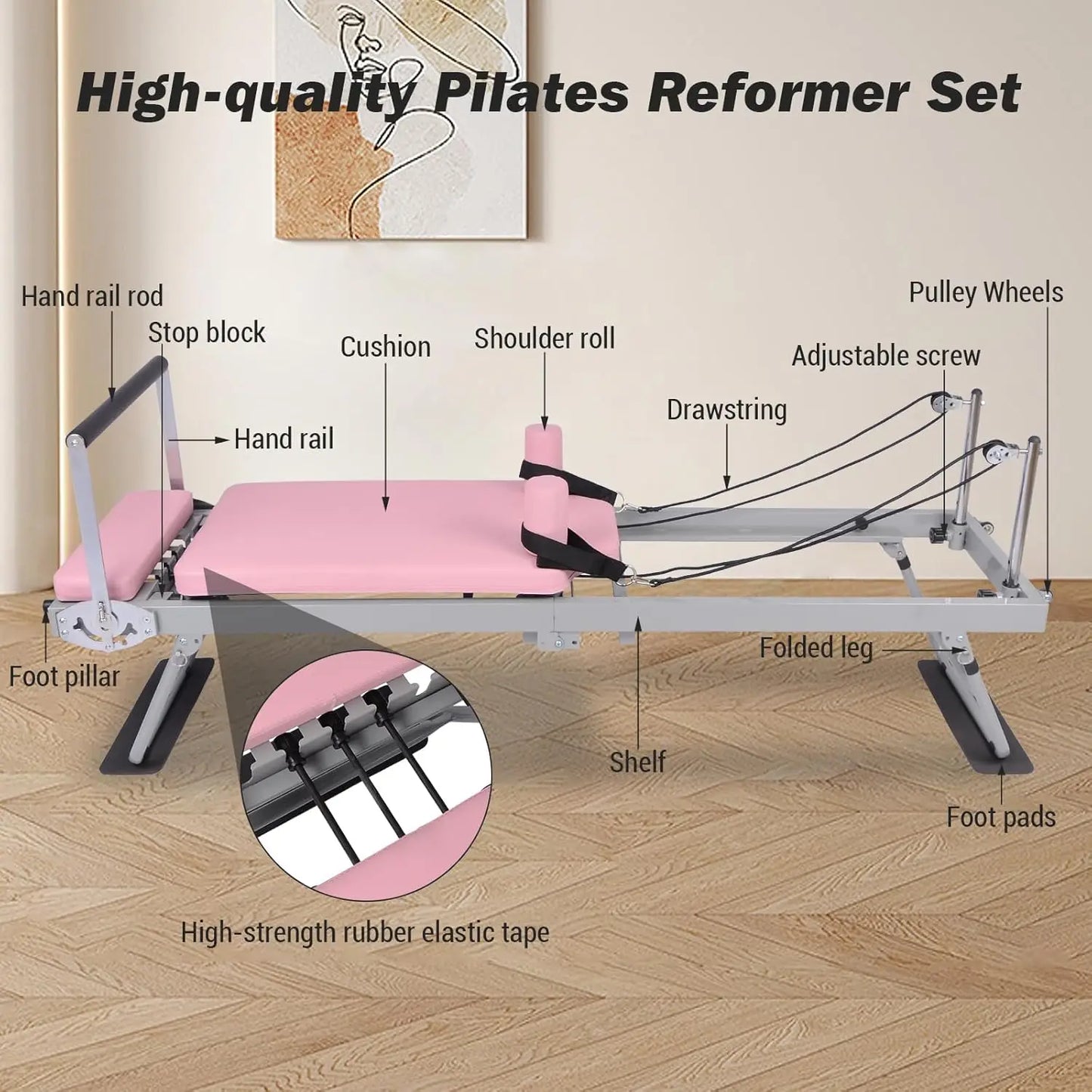 Pilates Reformer Machine 77 Inch Foldable For Home Gym