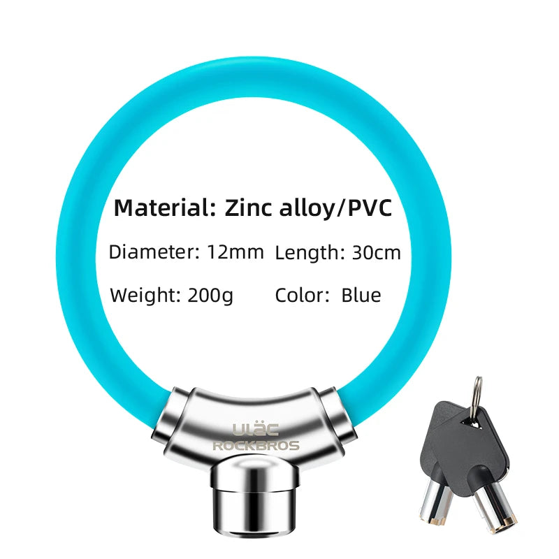 Rockbros Cable Lock With Keys For Bicycle Anti Theft