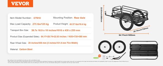 275 Lb Bike Trailer Foldable Universal Hitch 20 Inch Wheels