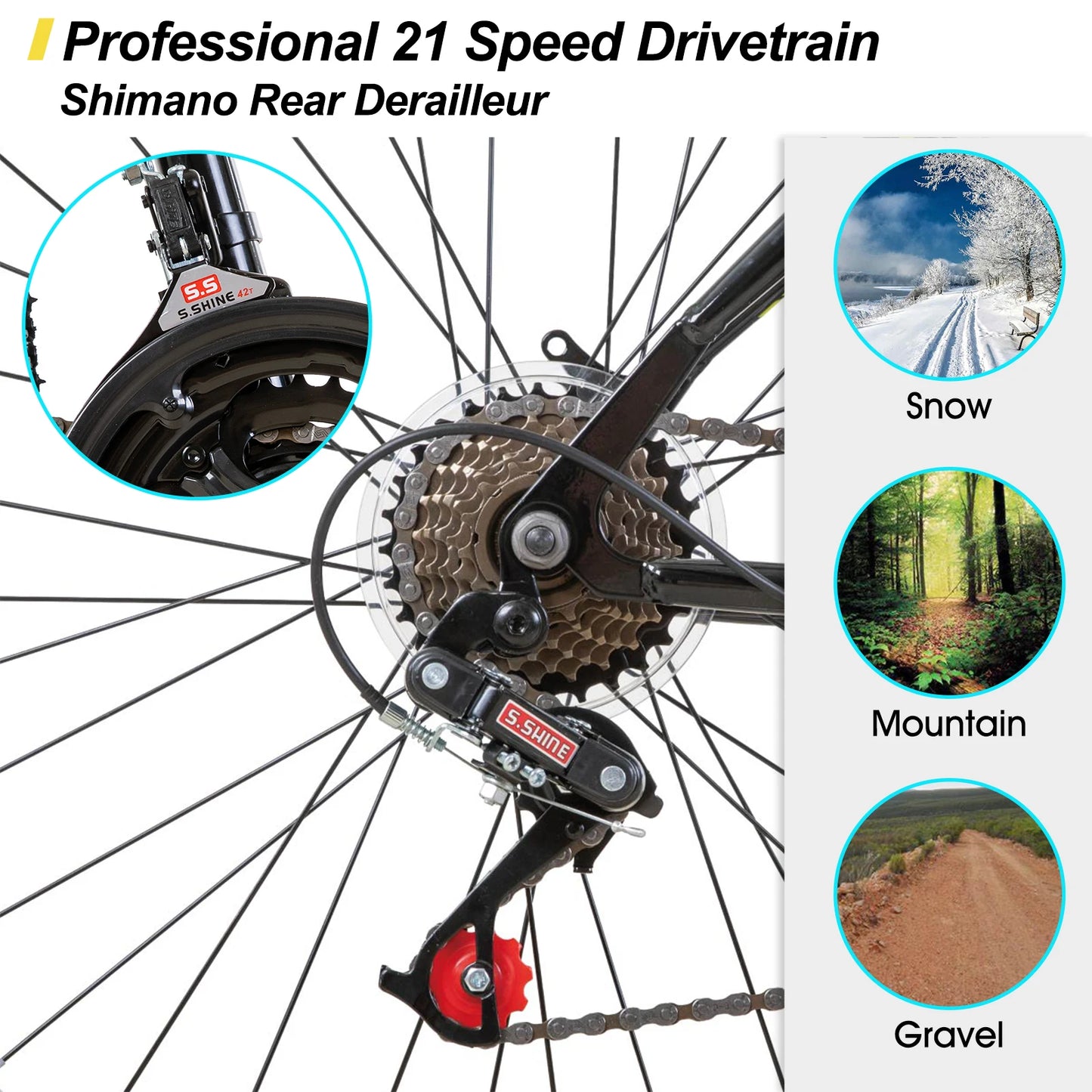 Joystar Hiland Mountain Bike For Adults Unisex 21 Speed High Carbon Steel Frame MTB