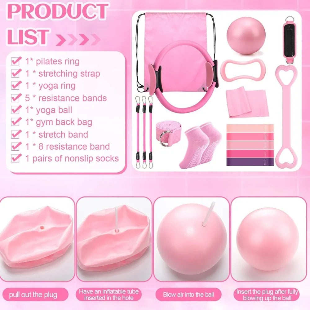 Womens Pilates Accessories Set With Rings Balls Straps