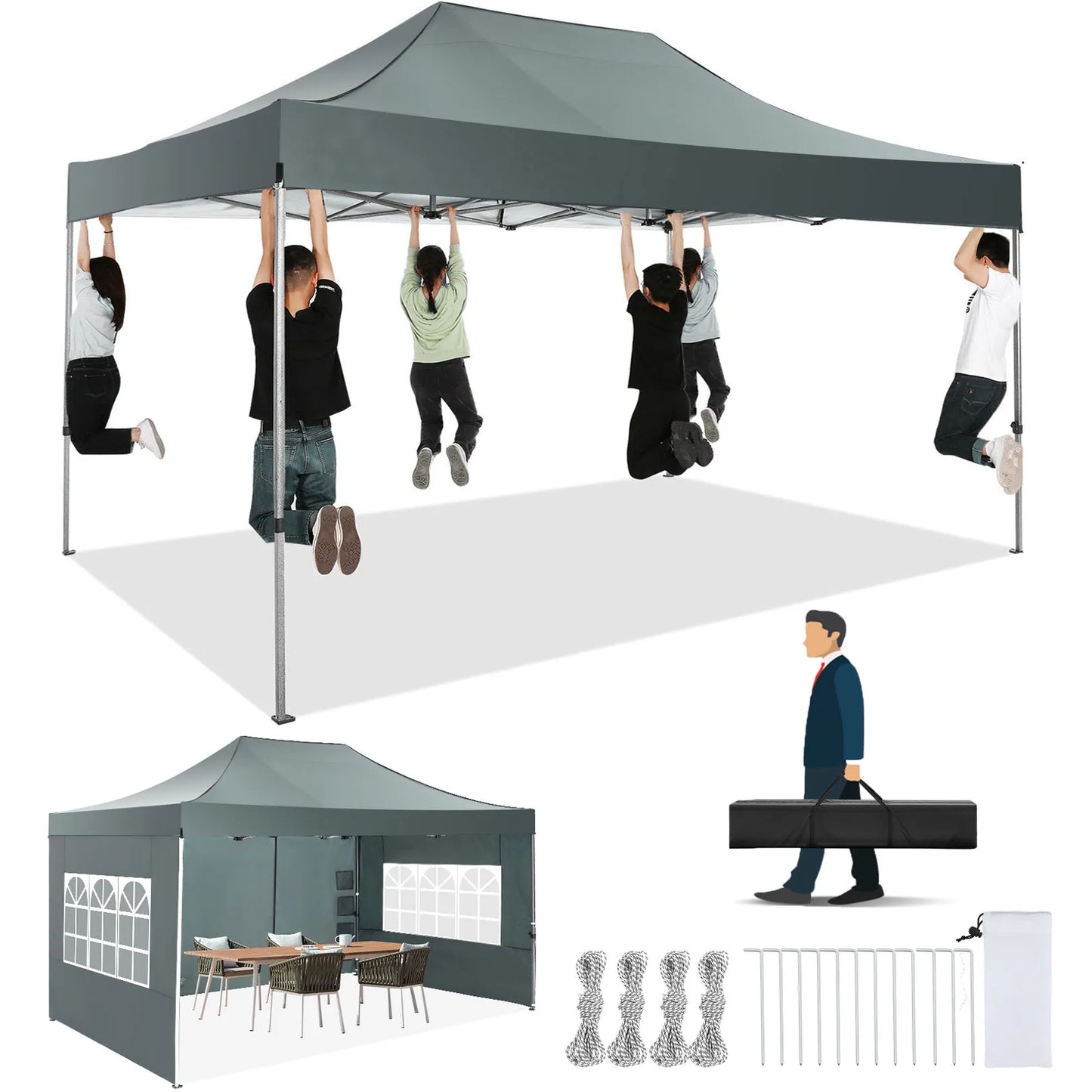 10x15 Heavy Duty Pop Up Canopy Tent With 4 Sidewalls