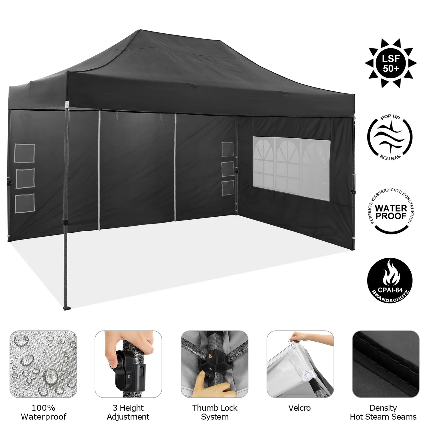 10x15 Heavy Duty Pop Up Canopy Tent With 4 Sidewalls
