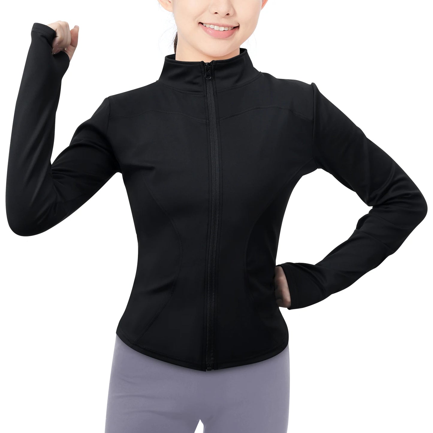Women's Lightweight Zip Up Yoga Jacket With Thumb Holes