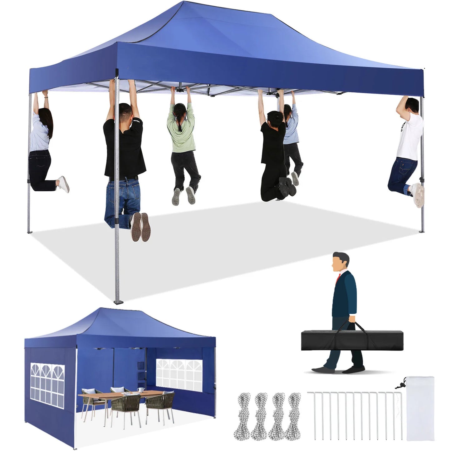 10x15 Heavy Duty Pop Up Canopy Tent With 4 Sidewalls